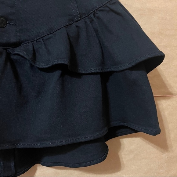 Mother The Pixie Minx Mini Skirt Pitch Black Ruffle Tiered Denim Button Size 27 - Picture 7 of 14